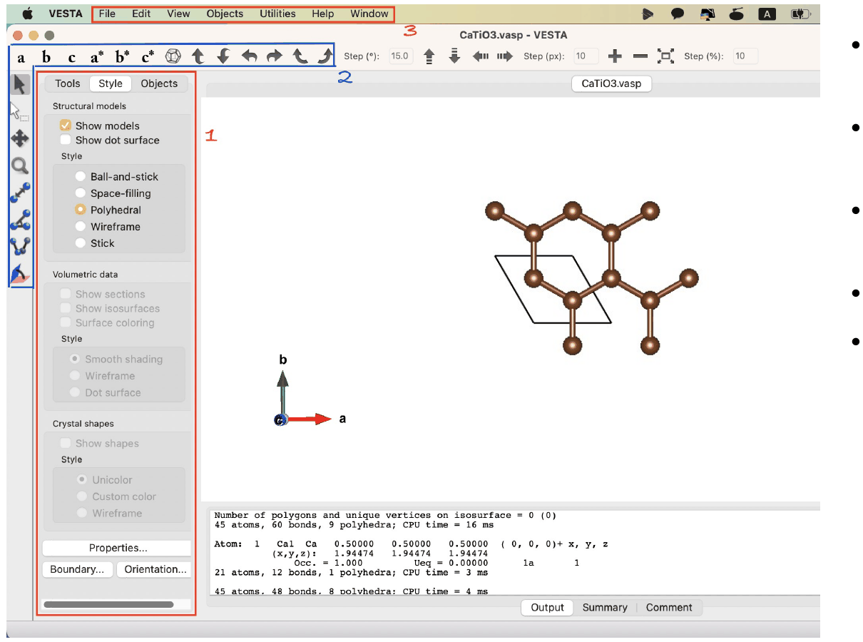 VESTA interface showing the Style panel, view toolbar, and menu bar