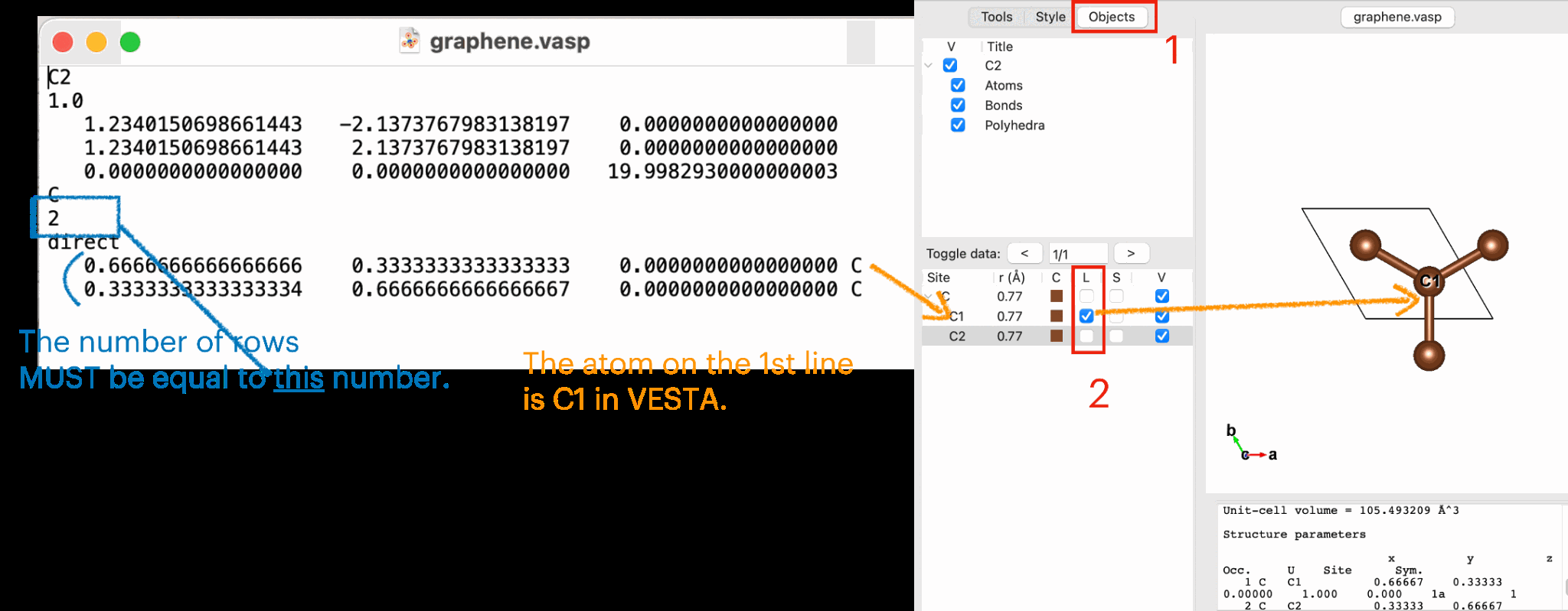 Mapping POSCAR atomic coordinates to atom entries in VESTA